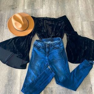 Black Suede off the shoulder Bodysuit